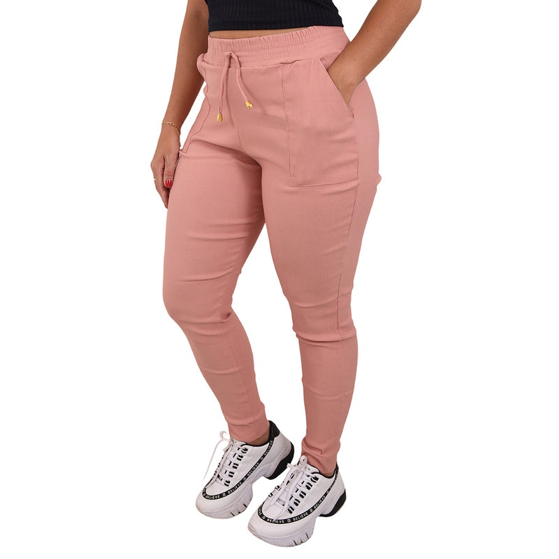 Kit 3 Calças Jogger Feminina Cintura Alta Elastano Bolsos