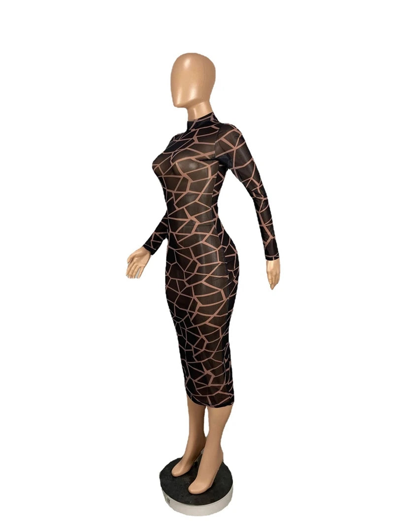 Impressão bodycon midi vestido de festa feminina, FRETE GRÁTIS