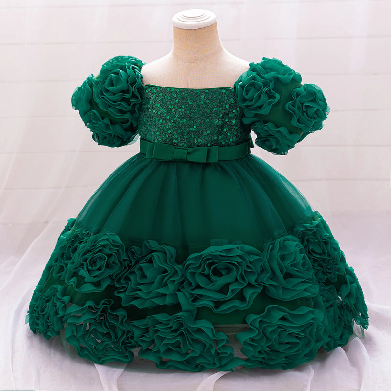 Vestido de festa de princesa com flor 3d, vestido de aniversário com laço, vestidos infantis, FRETE GRÁTIS