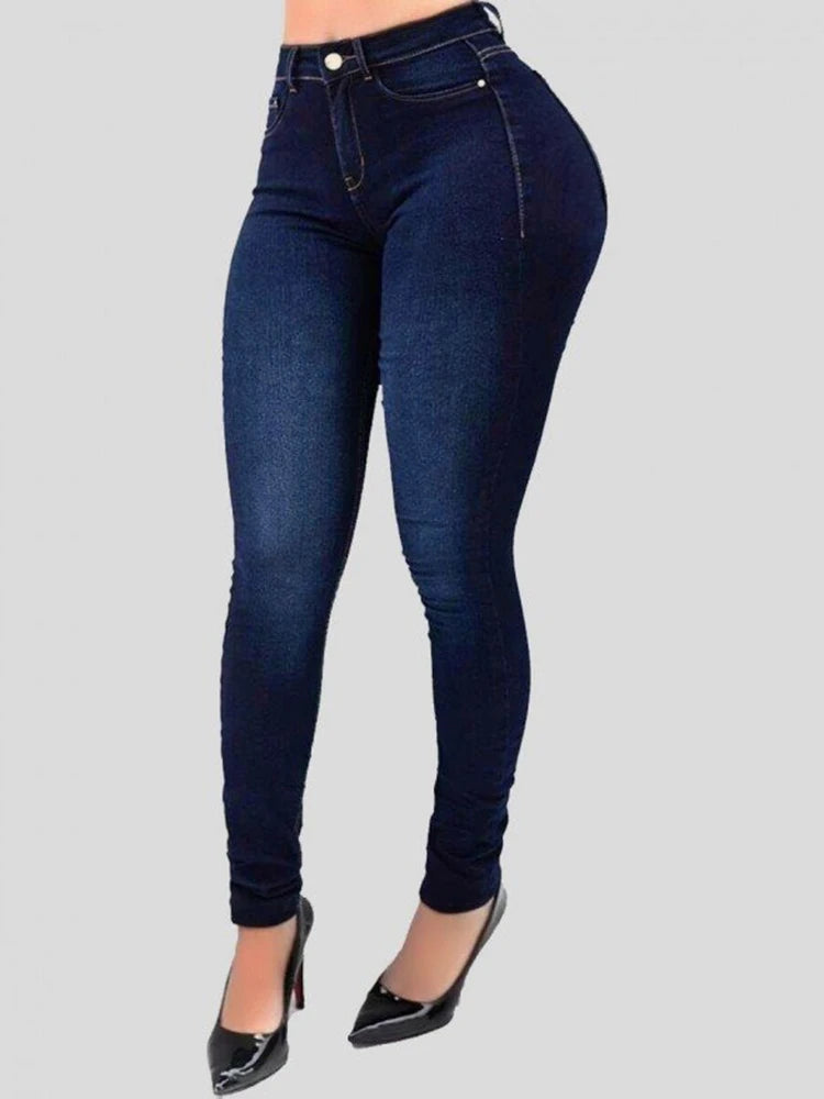 Calça jeans lápis skinny de alta estiramento feminino, FRETE GRÁTIS