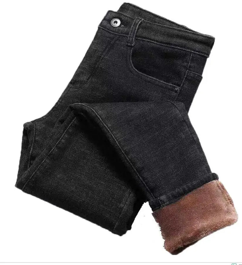 Calça lápis de cintura alta estiramento feminina, jeans de veludo grosso, moda casual, alta qualidade, FRETE GRÁTIS