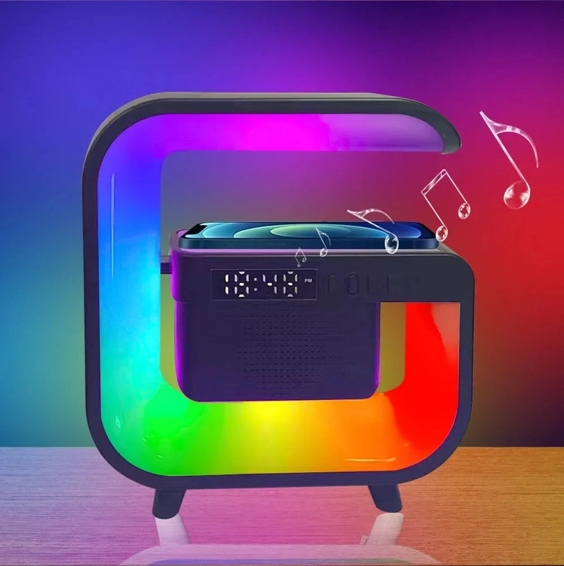 Luminária Inteligente Caixa De Som Bluetooth G Speaker Com Relógio Digital Bluetooth Carregador Sem Fio 3 em 1 Alarme Luz RGB