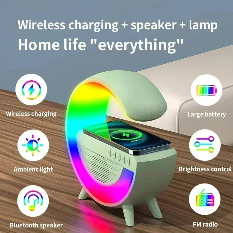 Luminária RGB Caixa Som G Speaker Carregador Indução Relógio,Multifunction Wireless , FRETE GRÁTIS