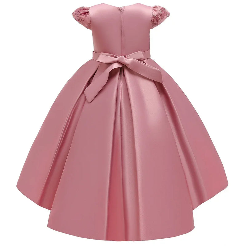 Vestido bordado de cauda curvada infantil, FRETE GRÁTIS