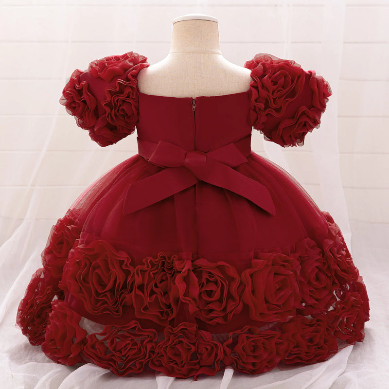 Vestido de festa de princesa com flor 3d, vestido de aniversário com laço, vestidos infantis, FRETE GRÁTIS