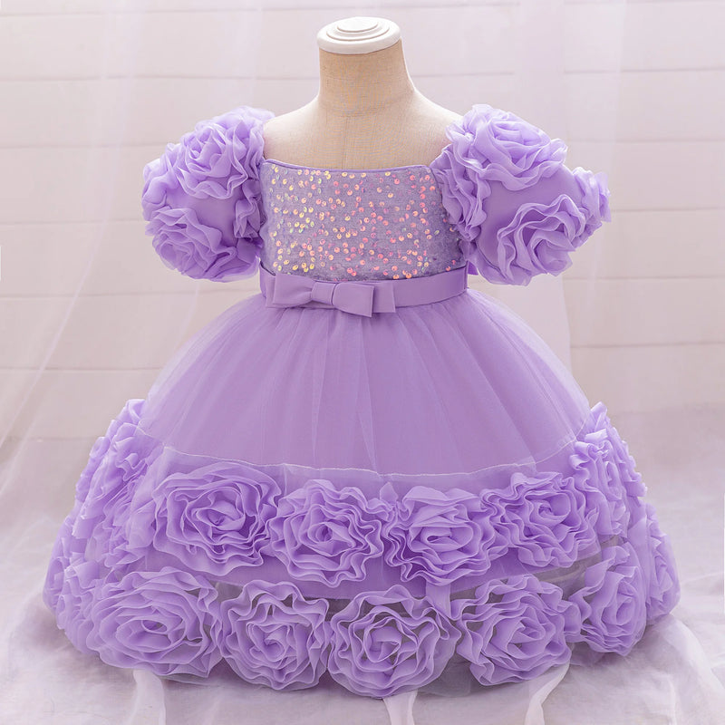 Vestido de festa de princesa com flor 3d, vestido de aniversário com laço, vestidos infantis, FRETE GRÁTIS