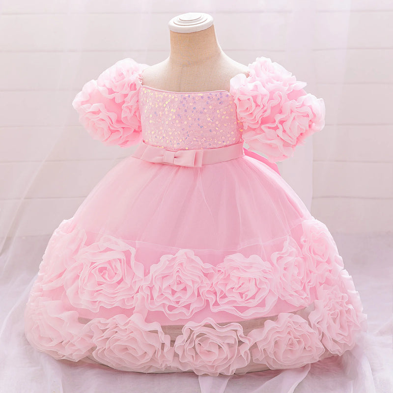 Vestido de festa de princesa com flor 3d, vestido de aniversário com laço, vestidos infantis, FRETE GRÁTIS