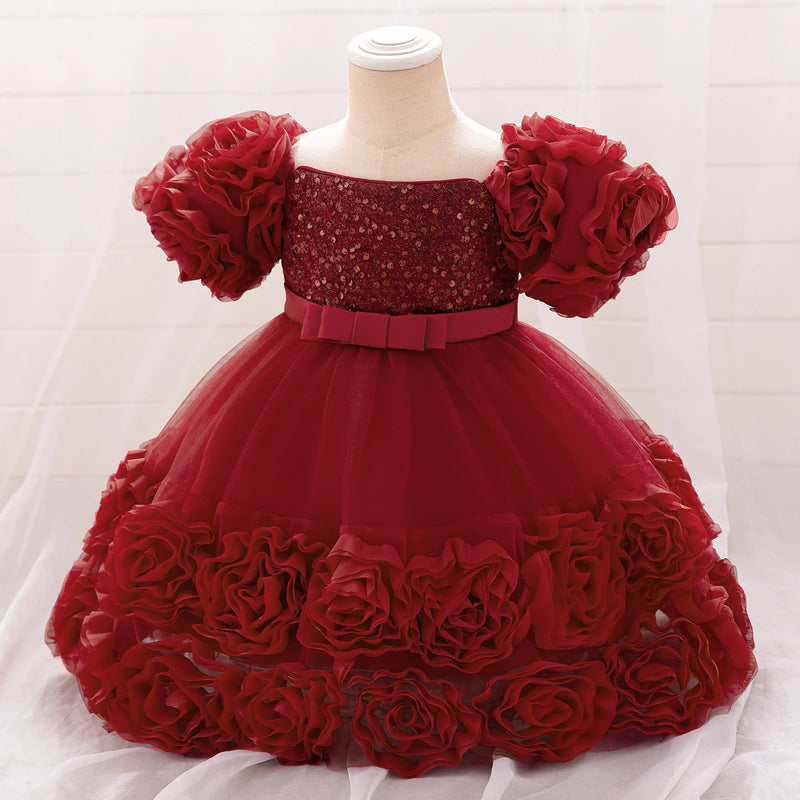 Vestido de festa de princesa com flor 3d, vestido de aniversário com laço, vestidos infantis, FRETE GRÁTIS