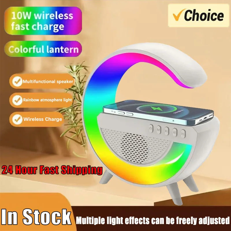 Luminária RGB Caixa Som G Speaker Carregador Indução Relógio,Multifunction Wireless , FRETE GRÁTIS