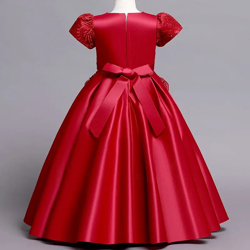 Vestido de seda bordado para meninas, roupas elegantes de desempenho, Infantil, FRETE GRÁTIS