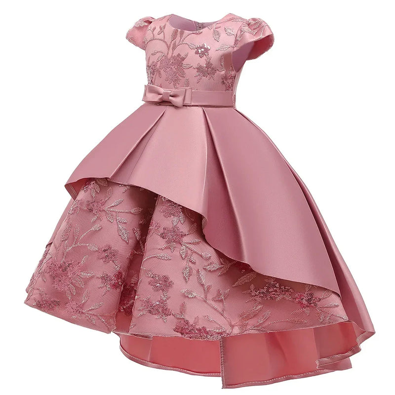 Vestido bordado de cauda curvada infantil, FRETE GRÁTIS