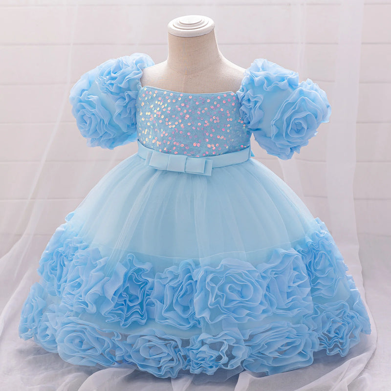 Vestido de festa de princesa com flor 3d, vestido de aniversário com laço, vestidos infantis, FRETE GRÁTIS