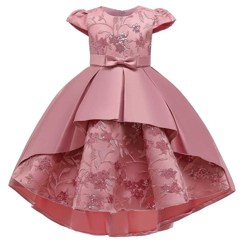 Vestido bordado de cauda curvada infantil, FRETE GRÁTIS