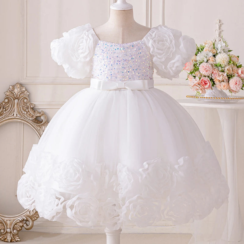 Vestido de festa de princesa com flor 3d, vestido de aniversário com laço, vestidos infantis, FRETE GRÁTIS