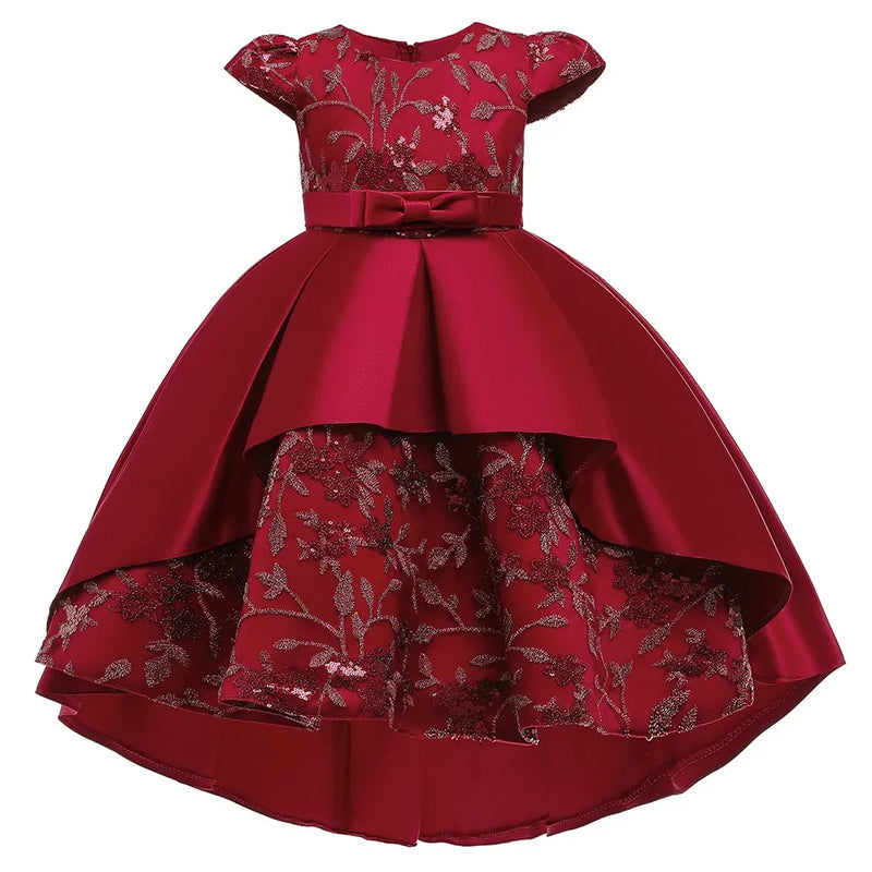 Vestido bordado de cauda curvada infantil, FRETE GRÁTIS