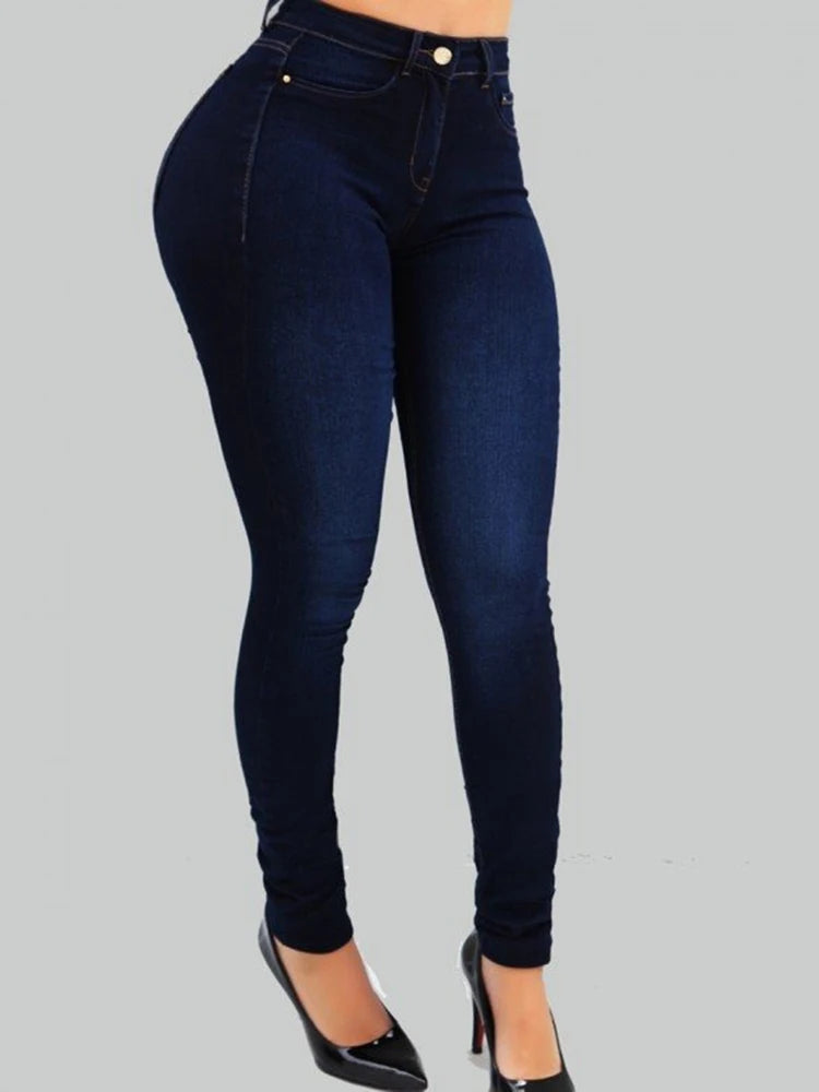 Calça jeans lápis skinny de alta estiramento feminino, FRETE GRÁTIS