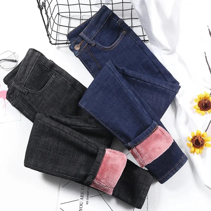 Calça lápis de cintura alta estiramento feminina, jeans de veludo grosso, moda casual, alta qualidade, FRETE GRÁTIS