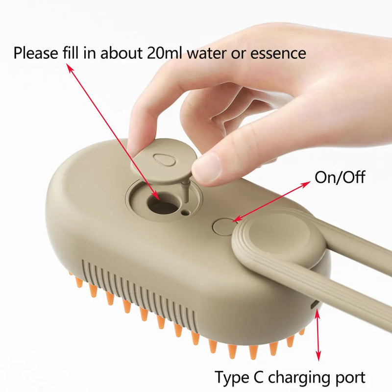 Escova Elétrica 3 em 1 Massagem elétrica Spray para Pet, Reduza a Queda de Pelos e Estimule a Saúde da Pele e do Pelo do seu Pet