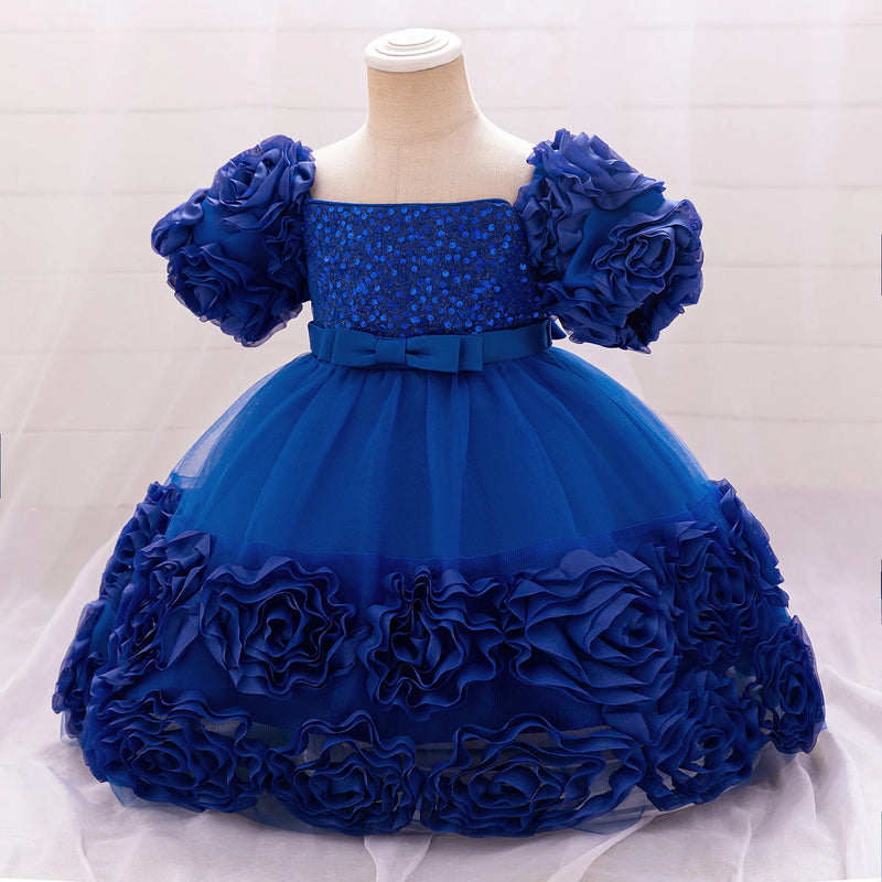 Vestido de festa de princesa com flor 3d, vestido de aniversário com laço, vestidos infantis, FRETE GRÁTIS