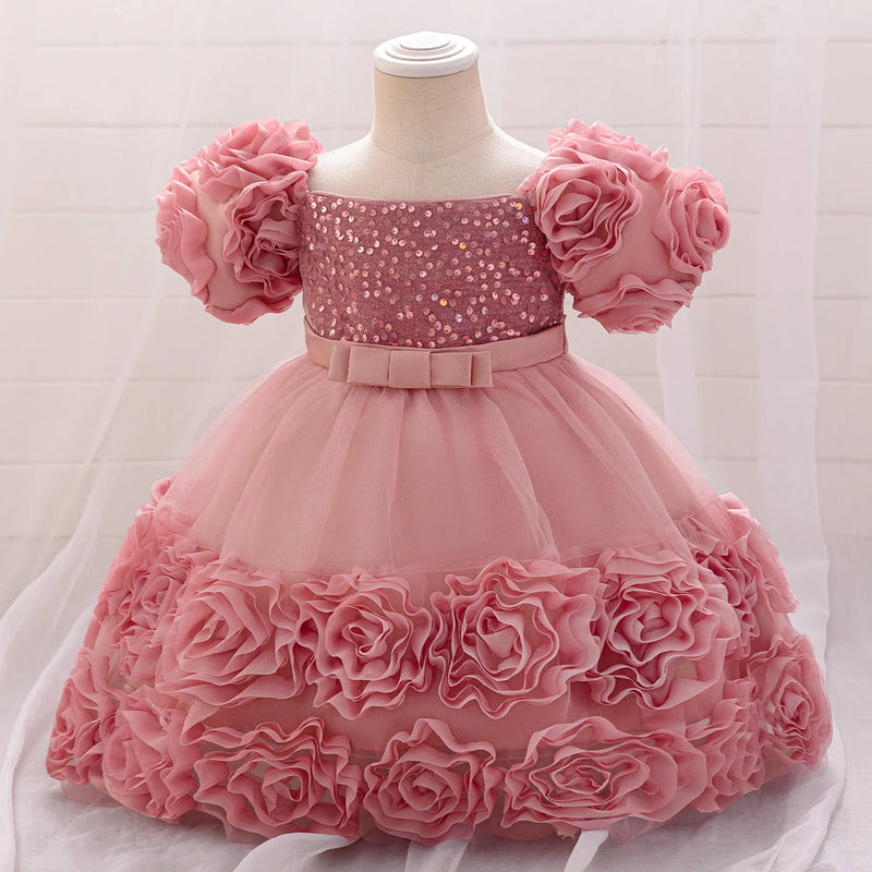 Vestido de festa de princesa com flor 3d, vestido de aniversário com laço, vestidos infantis, FRETE GRÁTIS