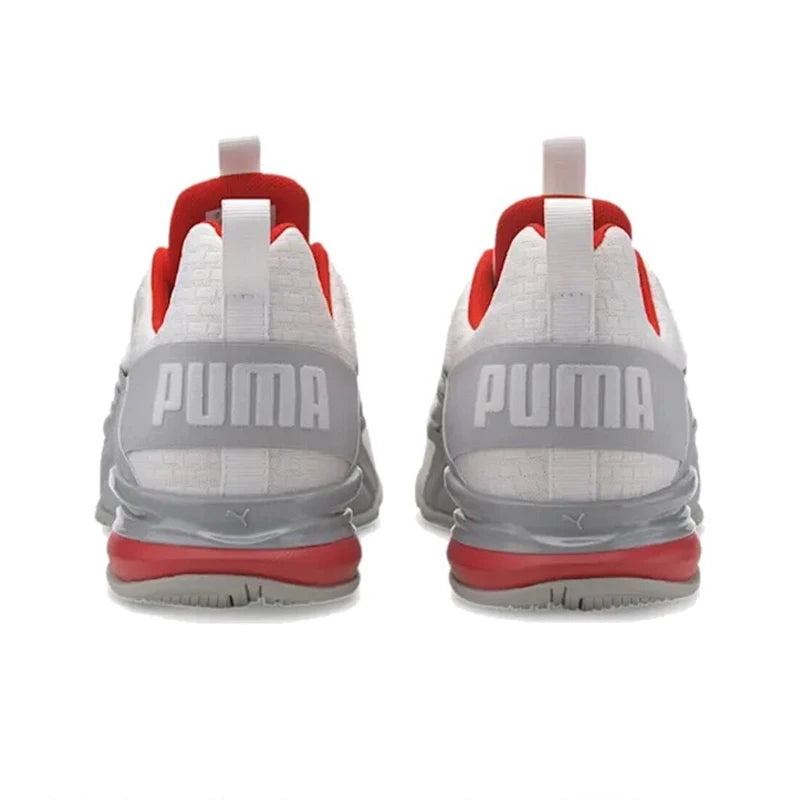 Tênis Puma Axelion Block Masculino, Low Top, Branco, Vermelho, Tênis Splice, Original, FRETE GRÁTIS