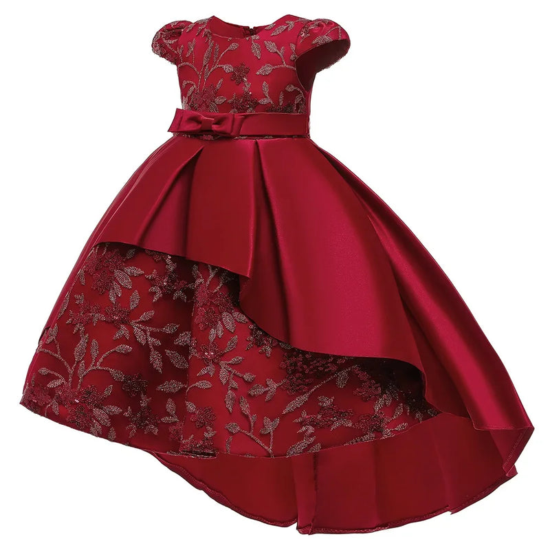 Vestido bordado de cauda curvada infantil, FRETE GRÁTIS