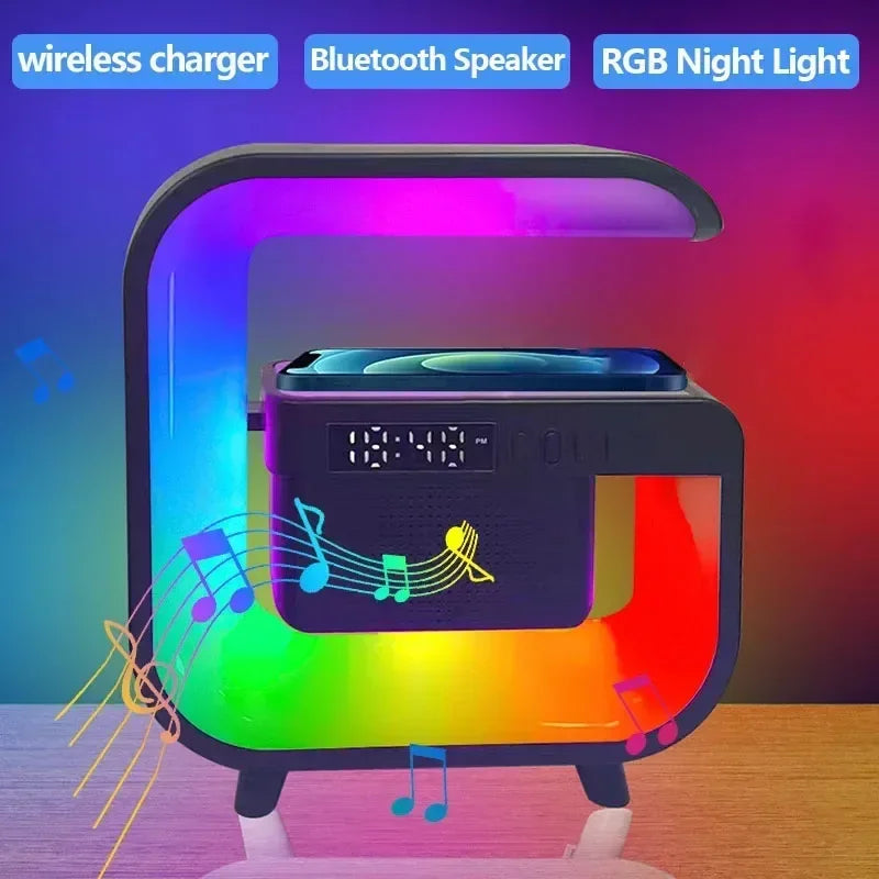 Luminária Inteligente Caixa De Som Bluetooth G Speaker Com Relógio Digital Bluetooth Carregador Sem Fio 3 em 1 Alarme Luz RGB