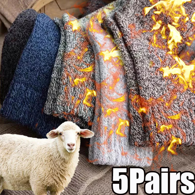 5 pares Meias de lã merino masculinas e femininas, quentes, super grossas, sólidas