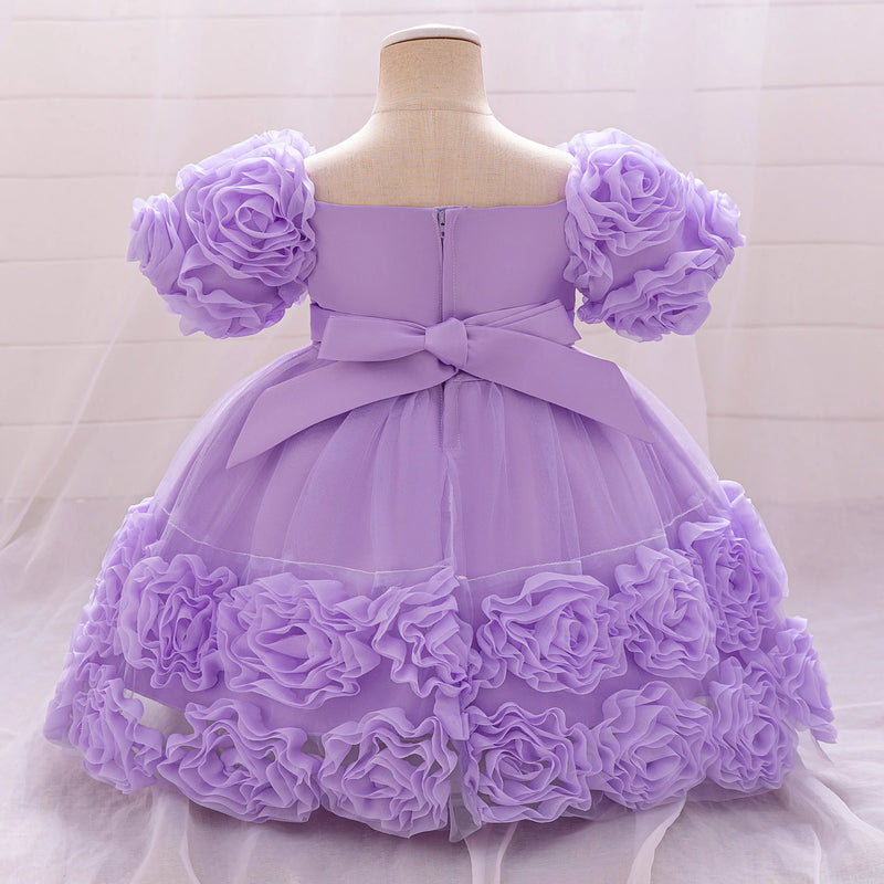 Vestido de festa de princesa com flor 3d, vestido de aniversário com laço, vestidos infantis, FRETE GRÁTIS