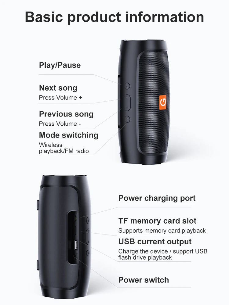 Alto-falante Bluetooth duplo, Exterior estéreo, Transmissão por voz FM, Subwoofer portátil, Reprodução Tfusb, 50 alto-falantes sem fio