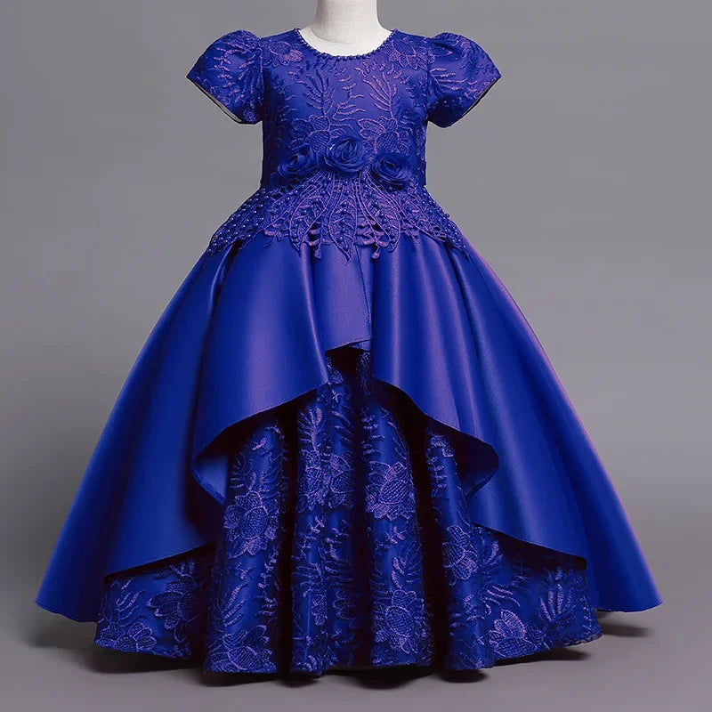 Vestido de seda bordado para meninas, roupas elegantes de desempenho, Infantil, FRETE GRÁTIS