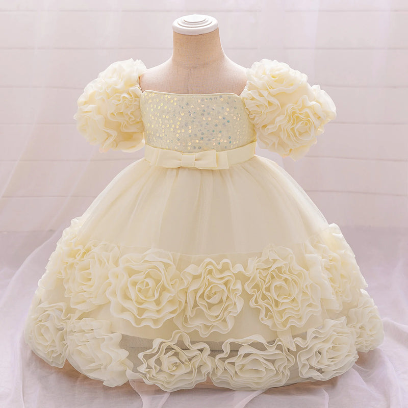 Vestido de festa de princesa com flor 3d, vestido de aniversário com laço, vestidos infantis, FRETE GRÁTIS