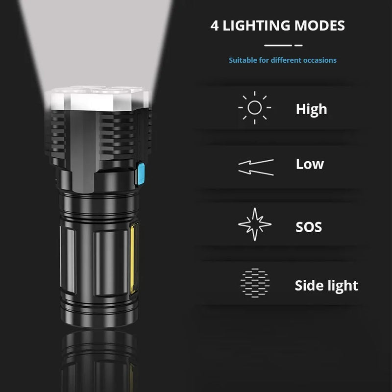 Lanternas LED de alta potência Tocha de acampamento 4 grânulos