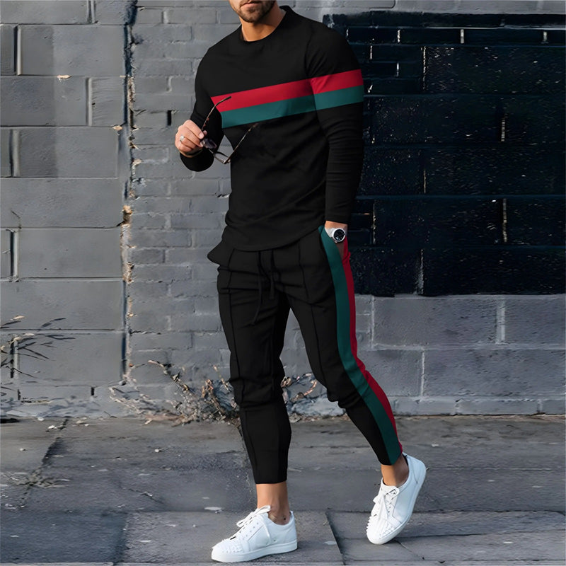 Camiseta de manga curta + calças de moletom longas 2 peças conjunto tendência moda streetwear roupas masculinas roupas esportivas