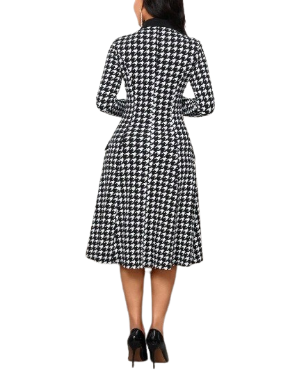 Lady Impressão Houndstooth Trespassado Vestido, FRETE GRÁTIS