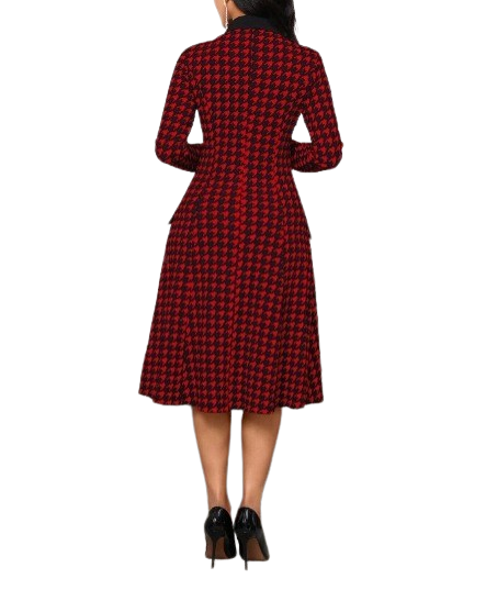 Lady Impressão Houndstooth Trespassado Vestido, FRETE GRÁTIS