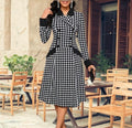 Lady Impressão Houndstooth Trespassado Vestido, FRETE GRÁTIS