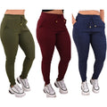 Kit 3 Calças Jogger Feminina Cintura Alta Elastano Bolsos