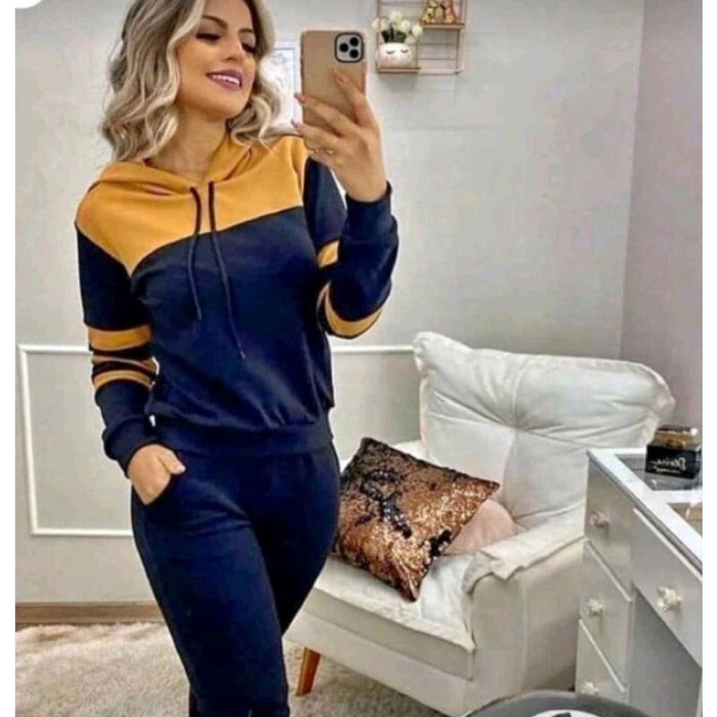 Conjunto De Frio Feminino Inverno Moletom Malha Crepe Com Capuz