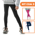 Kit 3 Peças Legging Lisa Escolar de Algodão Preta Azul e Pink Infantil Meia Estação Tamanho 1 ao 16