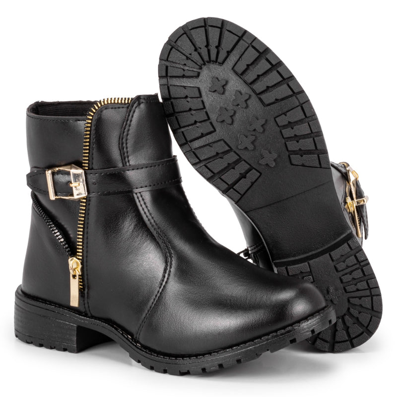 Bota Botinha Feminina Casual Cano Curto Sem Salto Moda Blogueira Inverno com Zíper