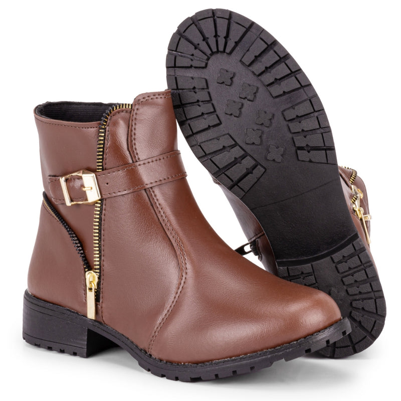 Bota Botinha Feminina Casual Cano Curto Sem Salto Moda Blogueira Inverno com Zíper