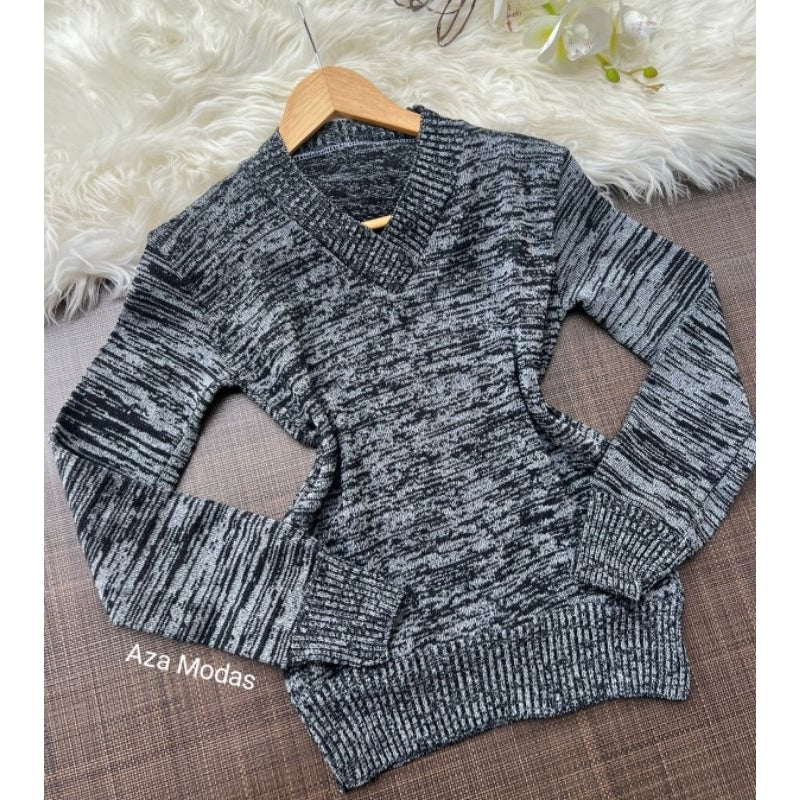 Blusa de frio feminina gola V de tricô suéter casaquinho.