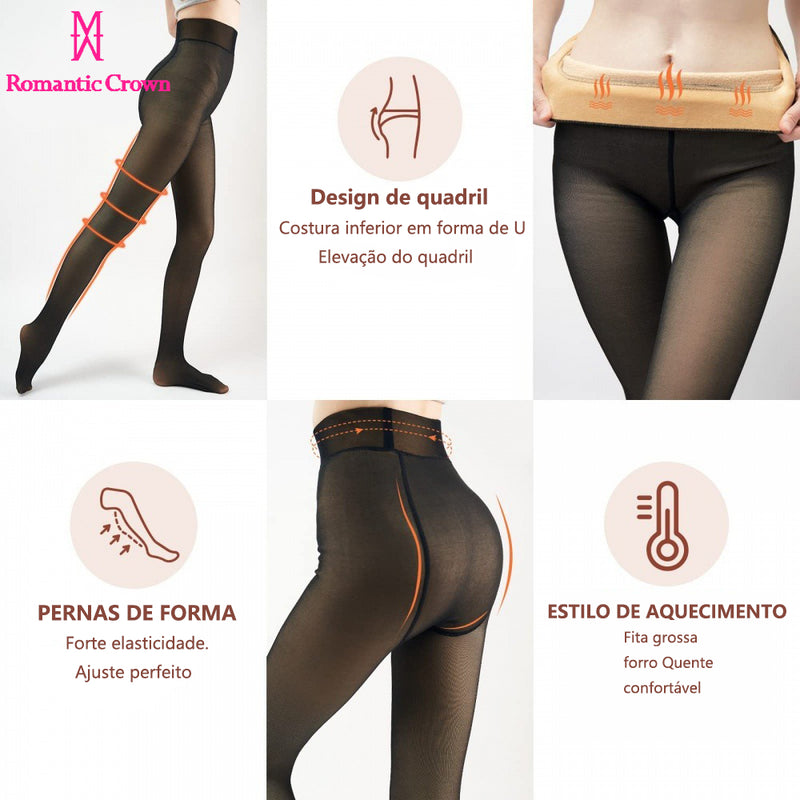 Meia-Calça Térmica Forrado Grosso Translúcida Leggings De Lã Quente Das Mulheres De Winter P/M/GG