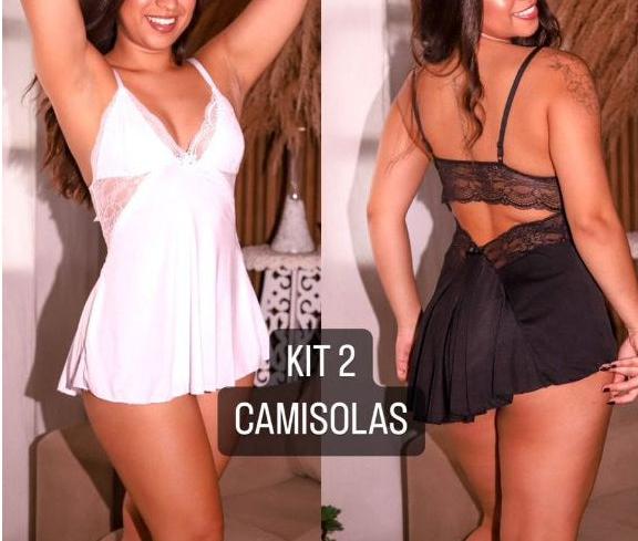 Kit 2 Camisola sexy com renda sem bojo costa nua sensual pijama roupa de dormi costas abertas FRETE GRÁTIS