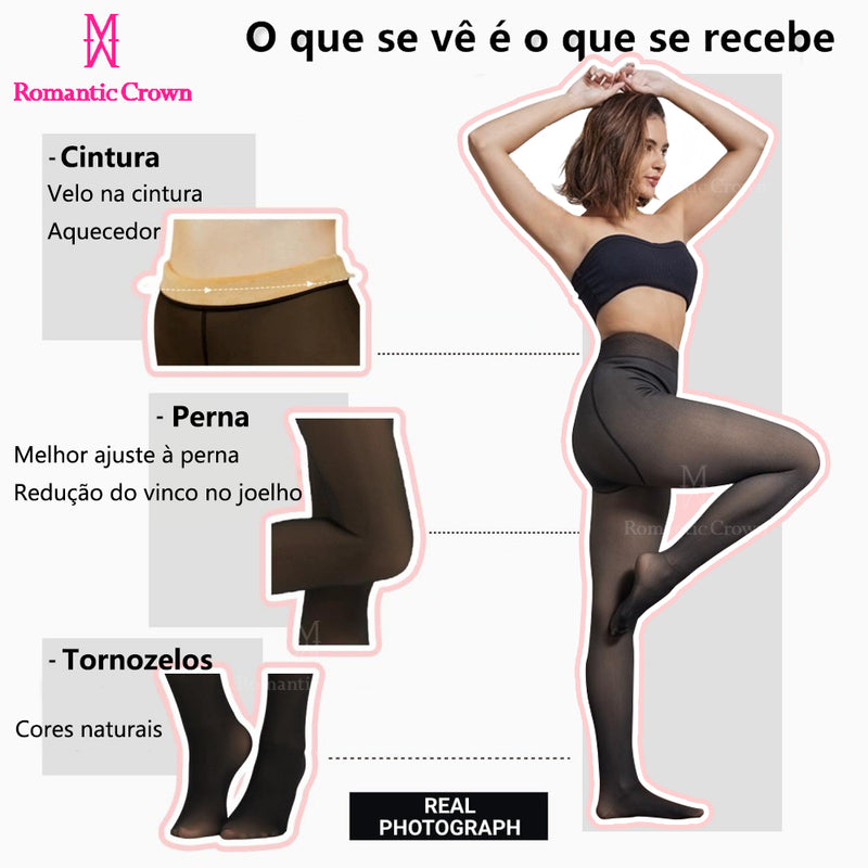 Meia-Calça Térmica Forrado Grosso Translúcida Leggings De Lã Quente Das Mulheres De Winter P/M/GG