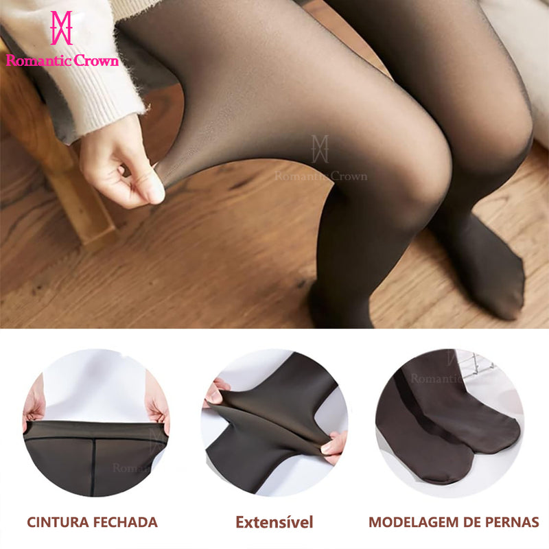 Meia-Calça Térmica Forrado Grosso Translúcida Leggings De Lã Quente Das Mulheres De Winter P/M/GG