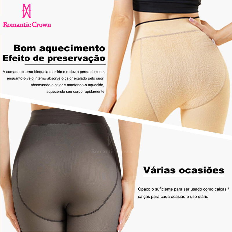 Meia-Calça Térmica Forrado Grosso Translúcida Leggings De Lã Quente Das Mulheres De Winter P/M/GG