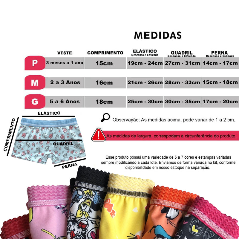 Kit 8 Calcinhas Shortinho Box Infantil Menina Microfibra Estampada, FRETE GRÁTIS