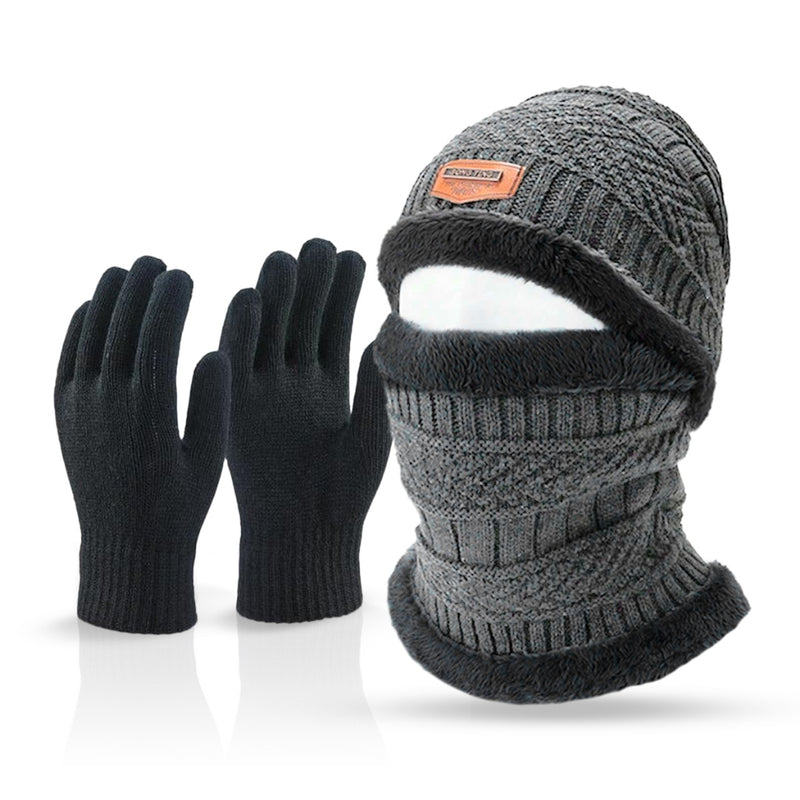 Conjunto Touca Gorro Cachecol Luva De Frio Flexível + Quente Para Inverno Com Gola Forrada / Masculino / Mulheres